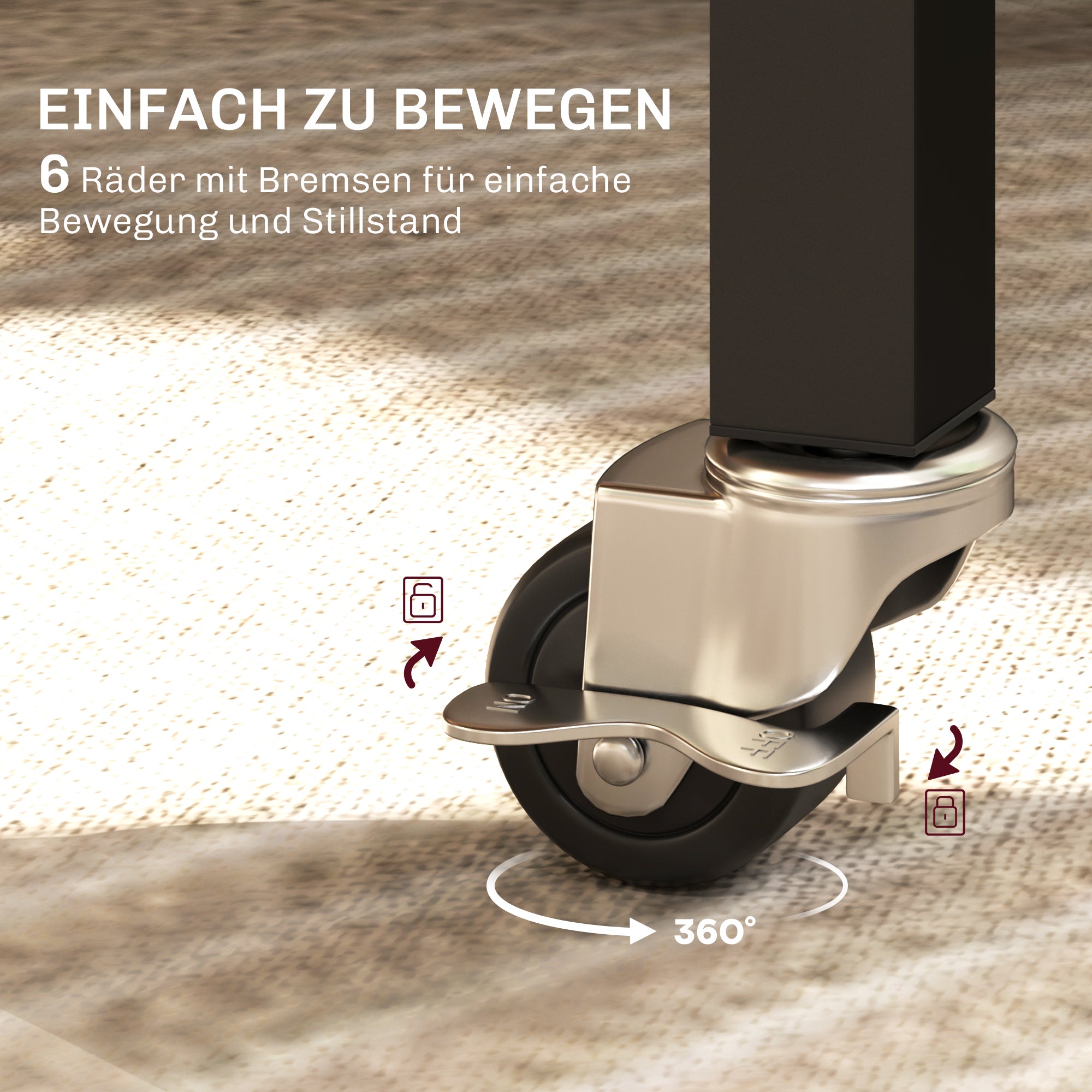 Folding Dining Table, 6 Person, Casters & Brakes, Brown