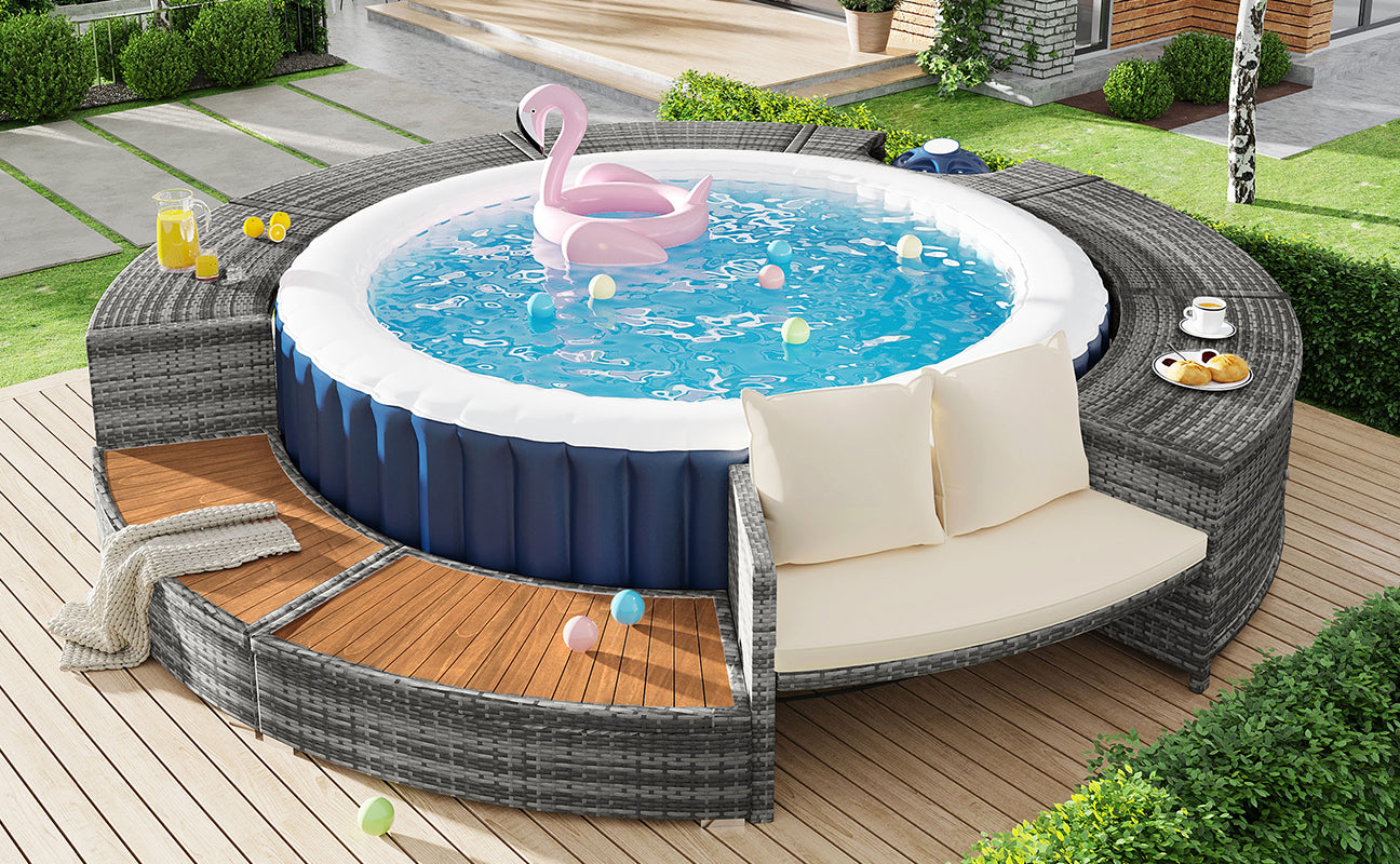 Garden Lounge Set Round Sofa Adjustable Feet Cushions