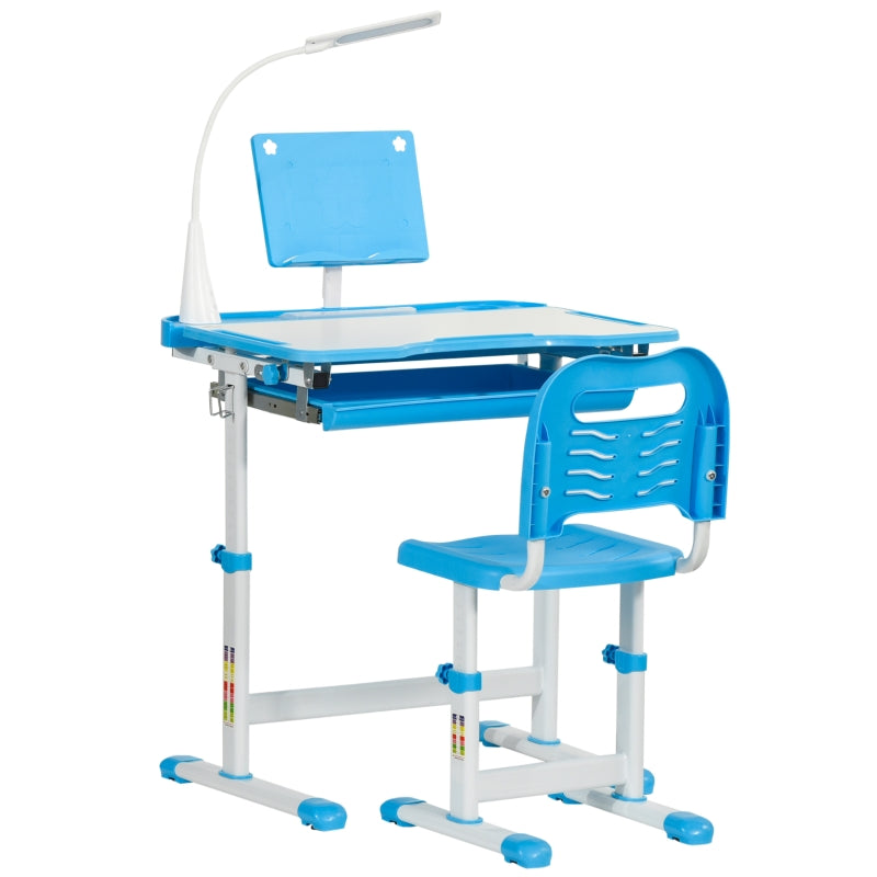 Kids Study Desk and Chair Set, Adjustable Height Storage Drawer, Blue