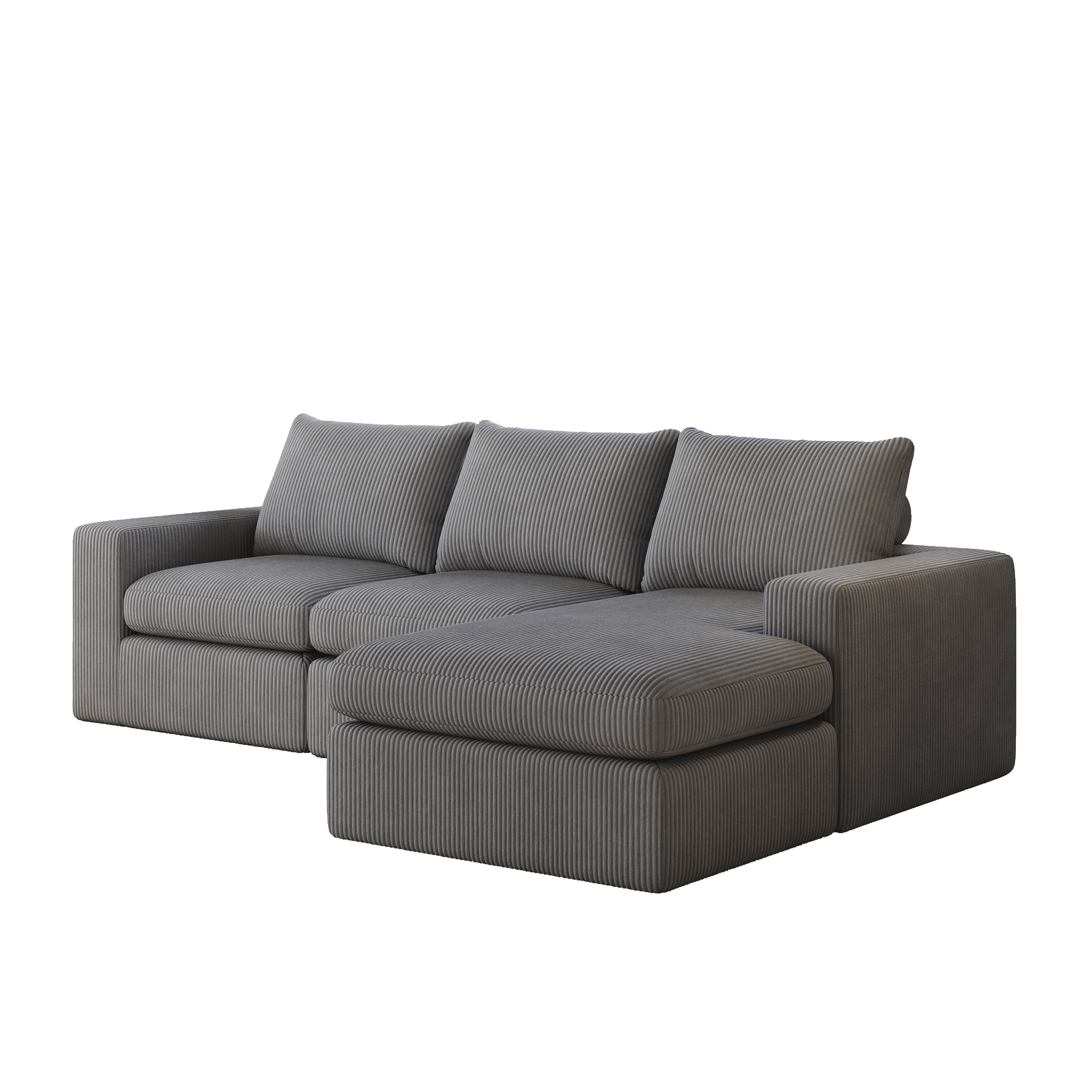 Boneless Couch with Chaise, L-shaped Modern Upholstered Corduroy