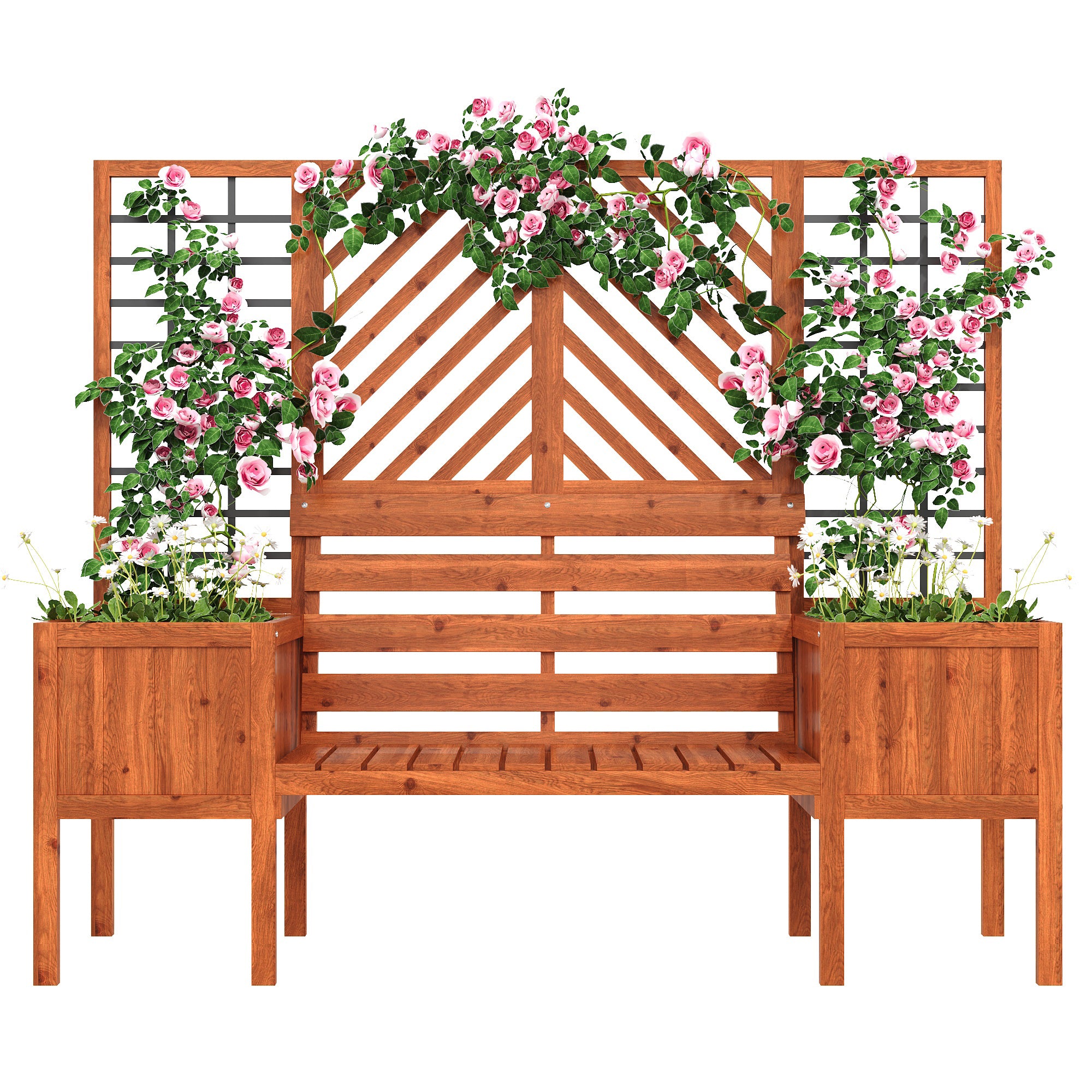 Plant pot, planter with trellis, flower box, brown solid fir wood