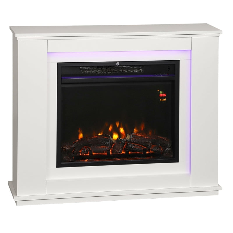 Electric Fireplace with Surround, 32" 2000W 12-Colour Flame Effect, White