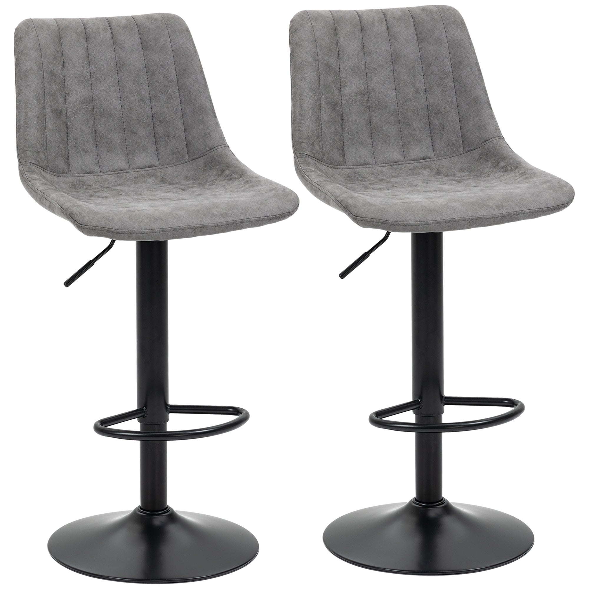Modern Bar Stools Set of 2, Height Adjustable Swivel with Backrest, Gas Lift, Footrest, Microfibre, Grey