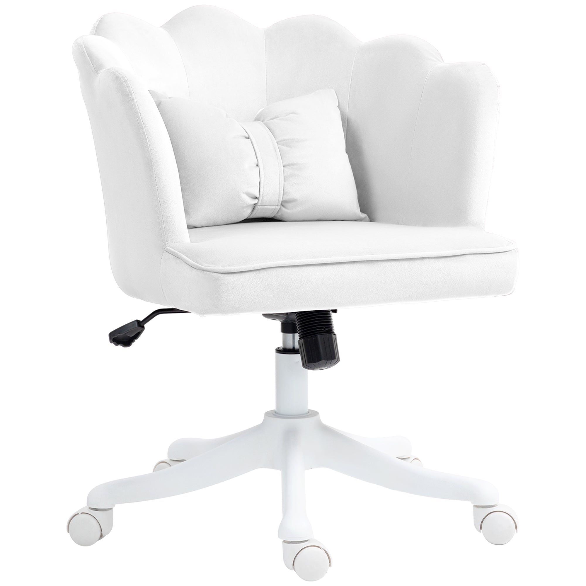 Office Chair, Height Adjustable Swivel with Armrest, White Velvet