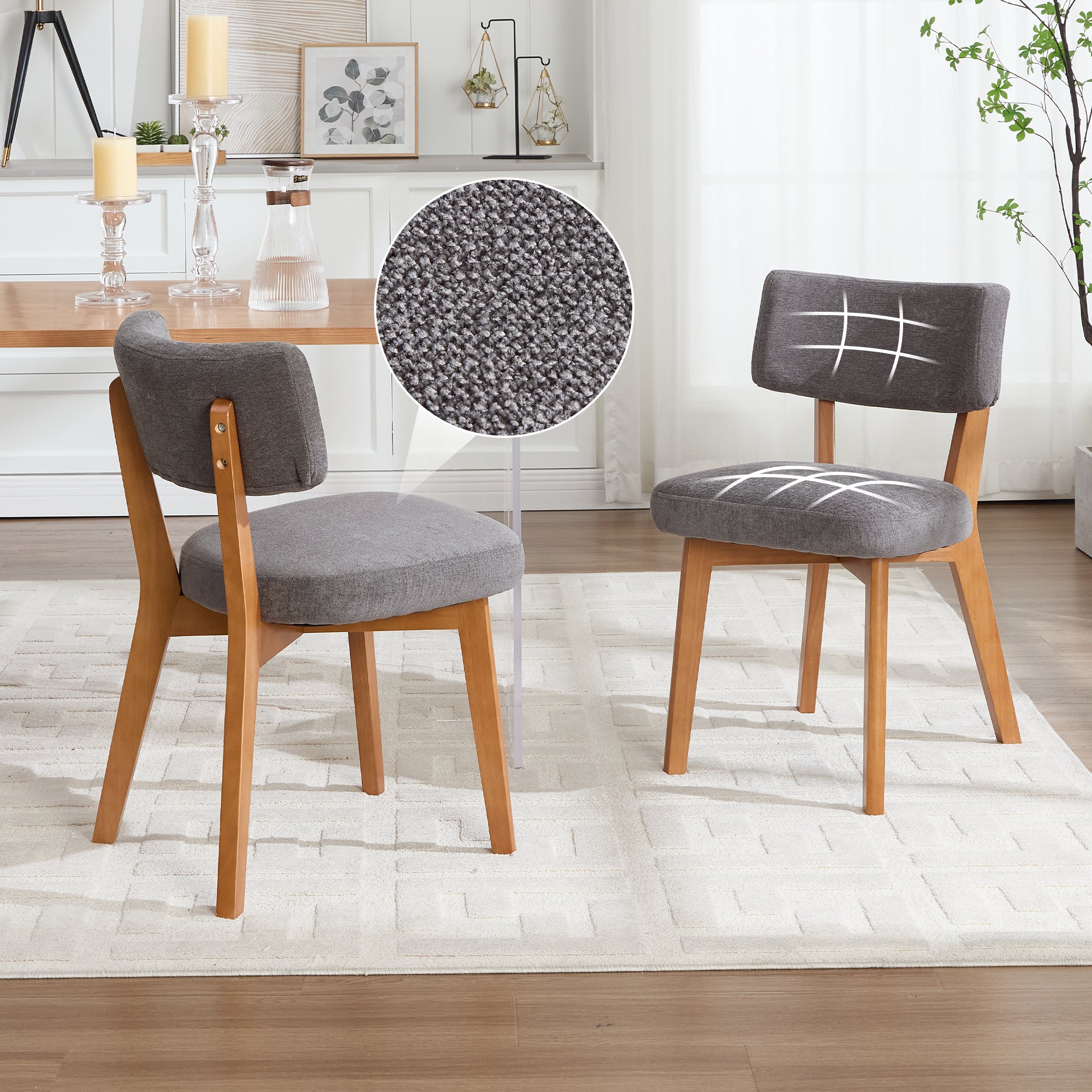 Dining Chair Set of 2, Mid-Century Style Solid Wood Legs Fabric Upholstered