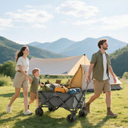 Outdoor Pull Along Cart Folding Cargo Wagon with Anti-Slip Wheel - Dark Grey