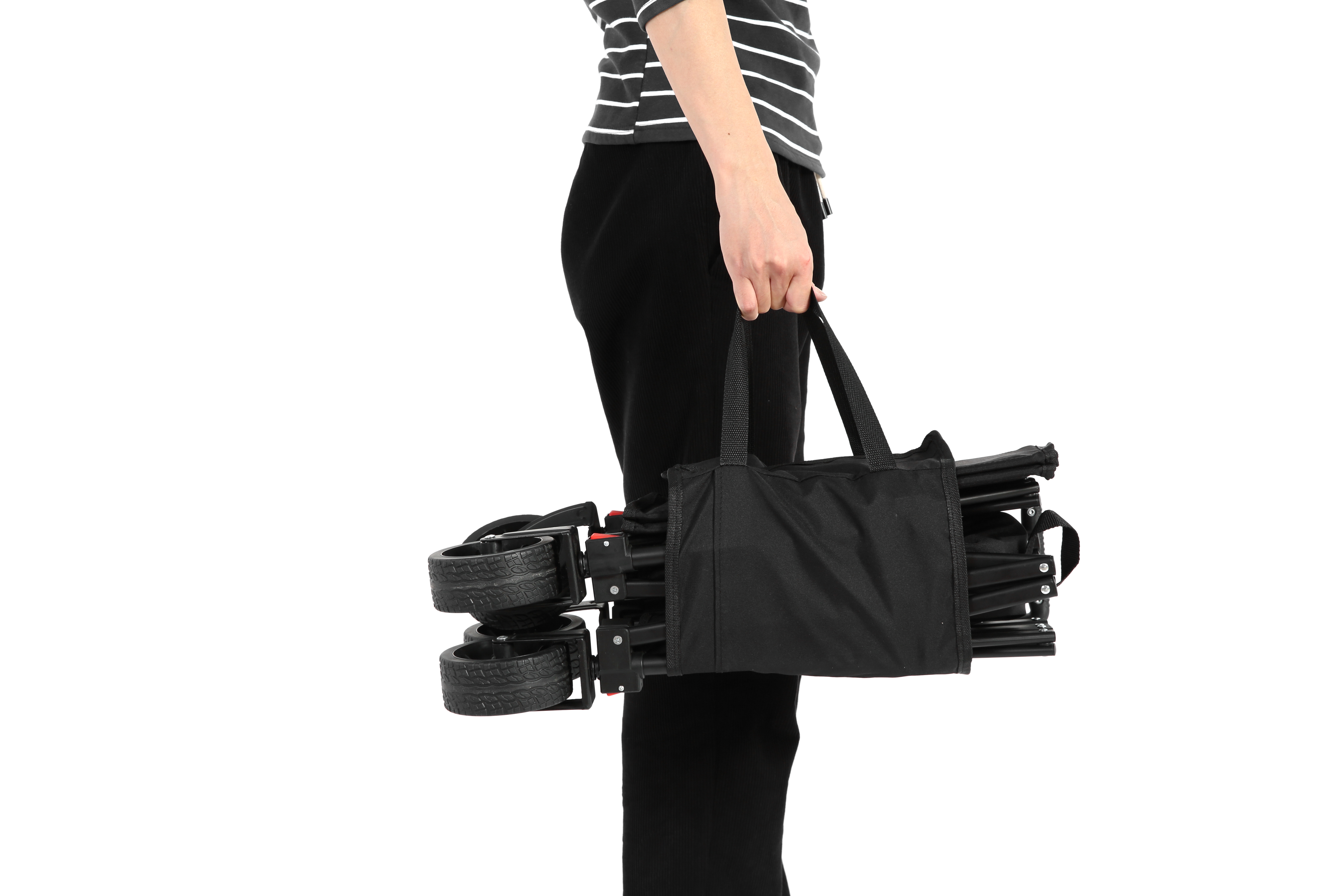 Folding Wagon Cart with All Terrain Wheels, Heavy Duty, Adjustable Handle, Black