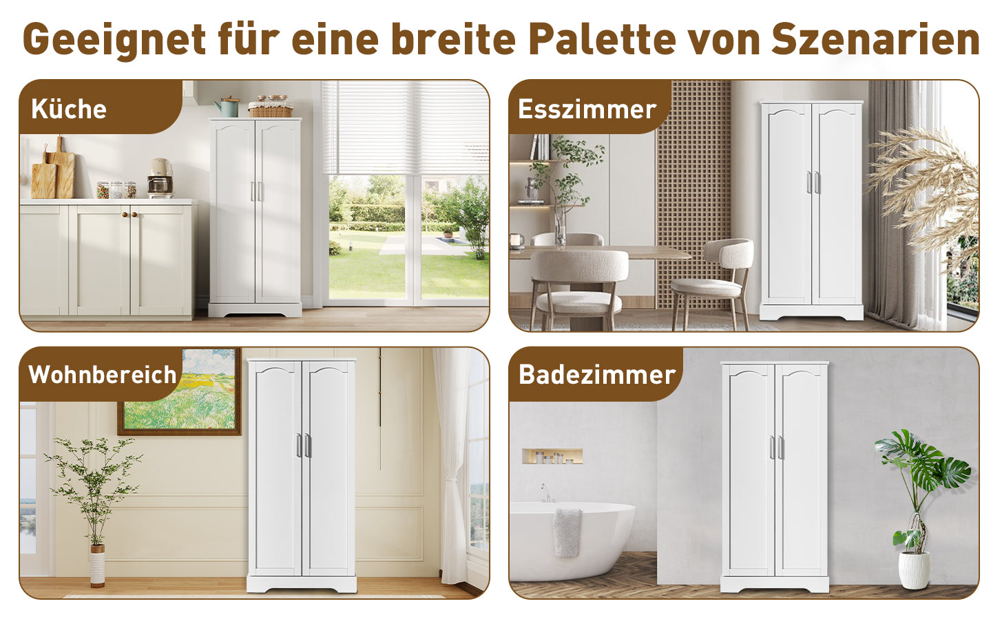 Kitchen Cabinet 60x35x128cm LED Sensor Adjustable Shelves Double Door - White