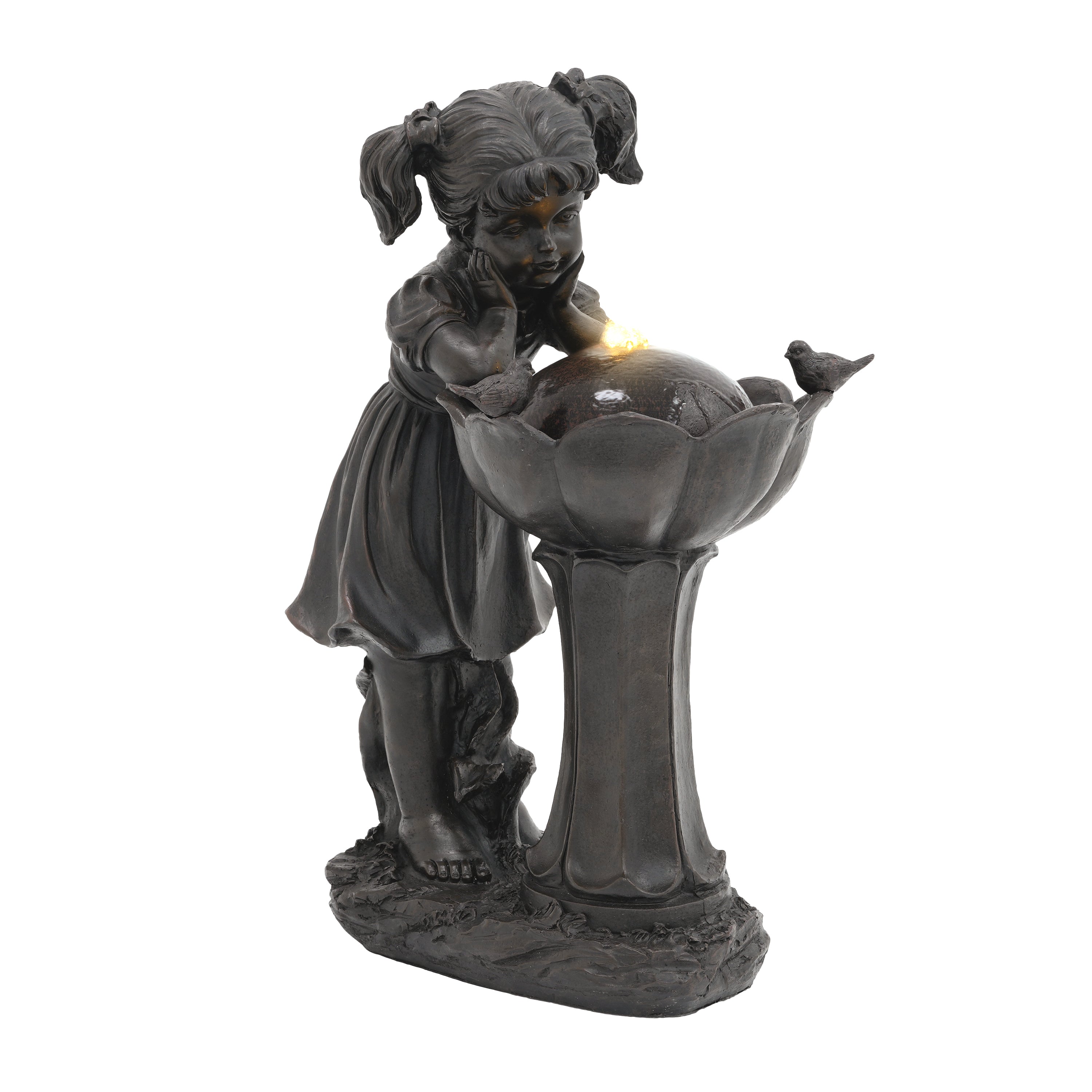 Girl Figurine LED Outdoor Fountain with Tranquil Water Feature, 65.5 cm, Copper Color