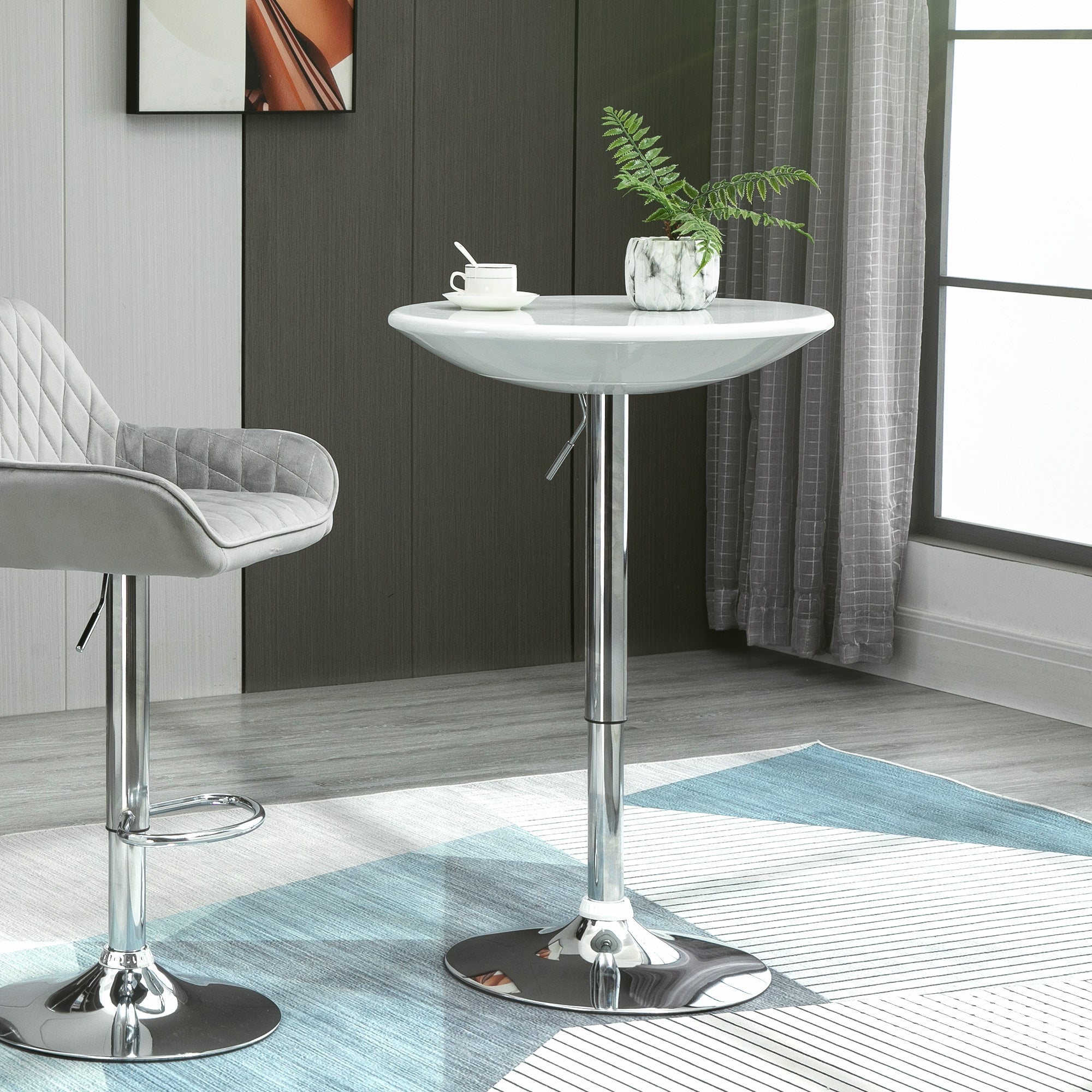 Bar Table, Height Adjustable, Metal ABS, White