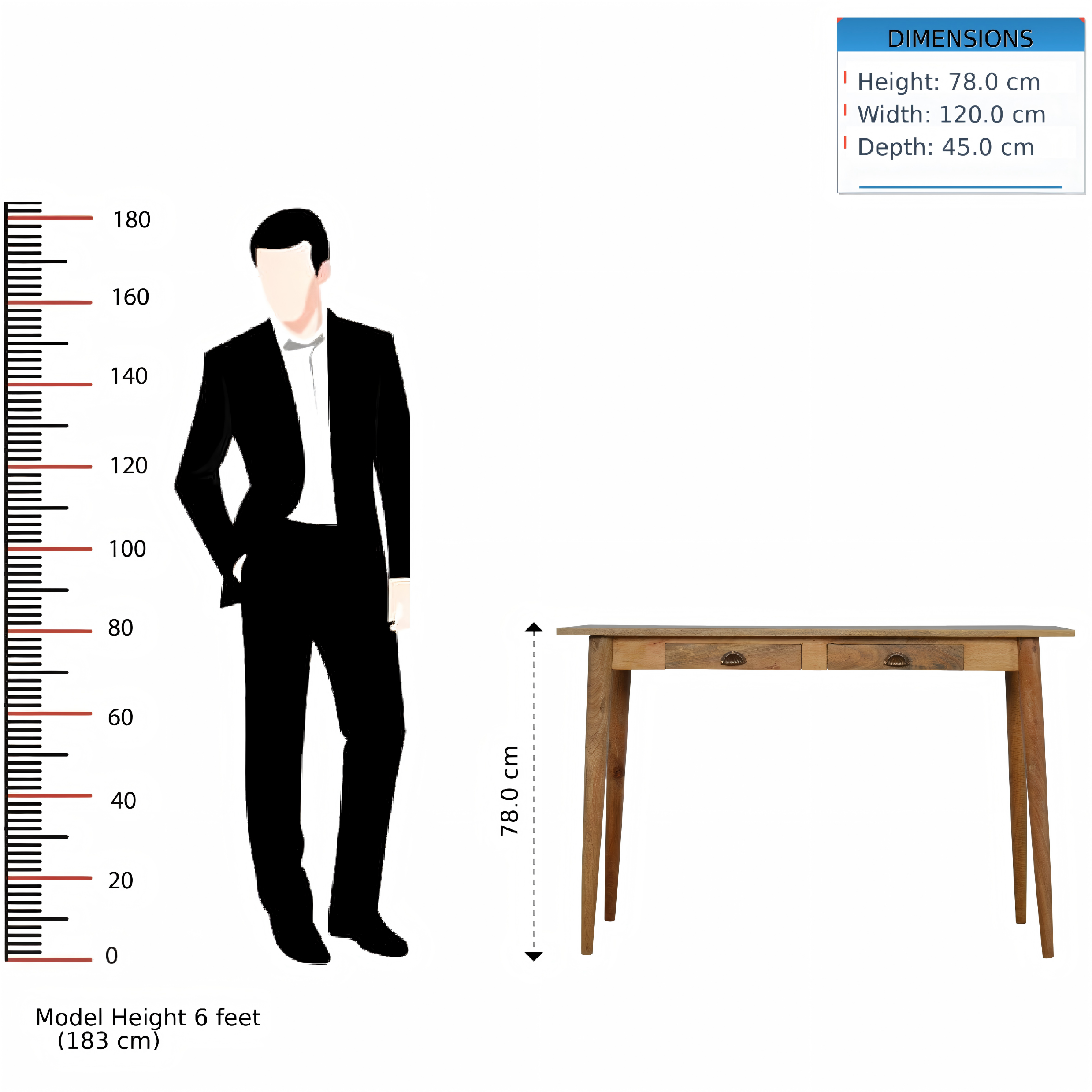 Solid Wood Writing Desk, 2 Drawer Nordic Beige