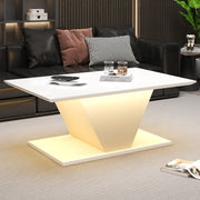 Coffee Table 100x50x46cm Special Shape LED High-Gloss White V-Shape