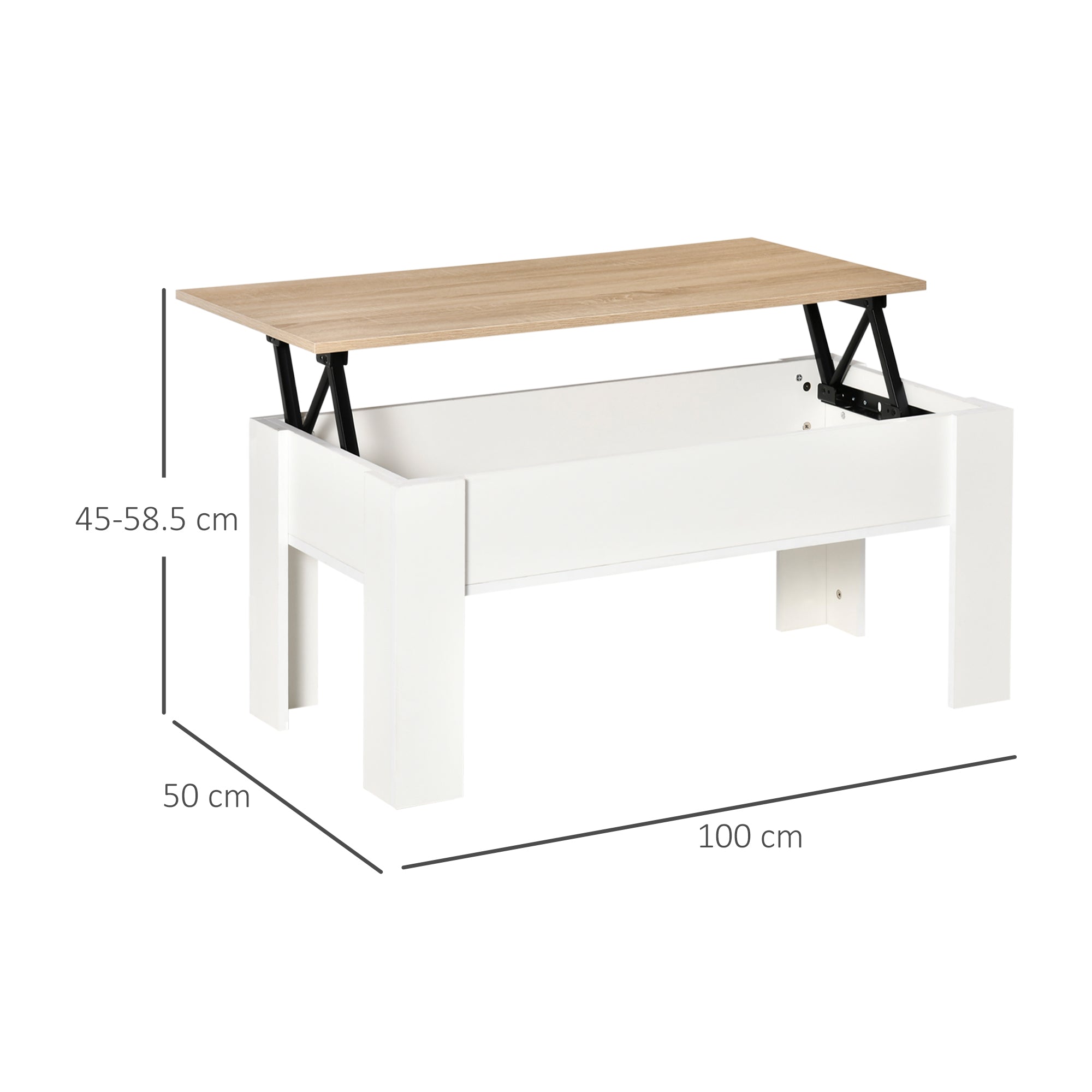 Lift Top Coffee Table, Pop-Up Tabletop with Hidden Storage Compartment