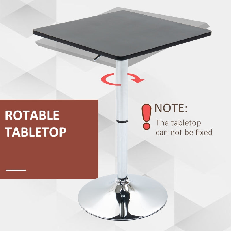 Modern Counter Bar Table, Height Adjustable 360° Swivel, Black and Silver