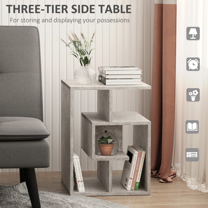 Side Table, 3 Tier End Table with Open Storage, Set of 2, Cement Colour