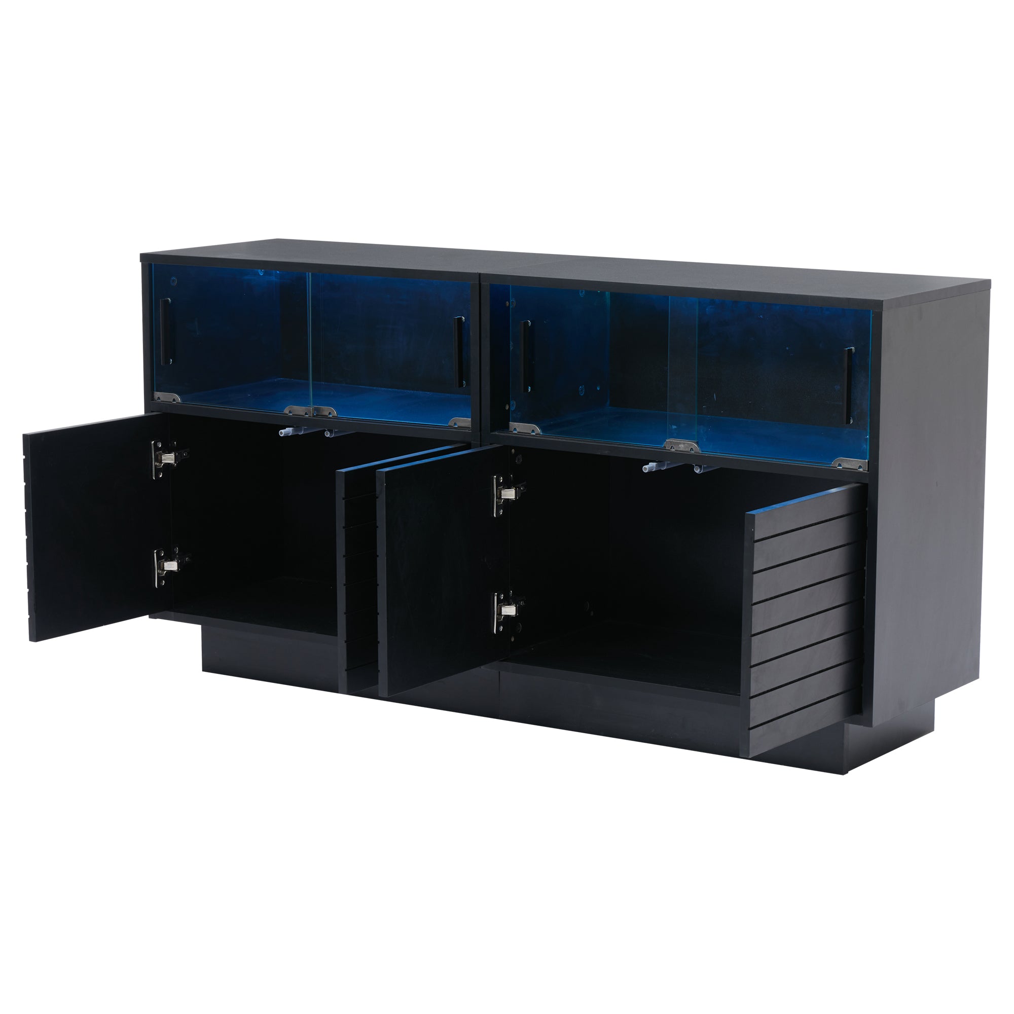 Sideboard, 130cm Glass Door Cabinet with LED Light, Modern Highboard