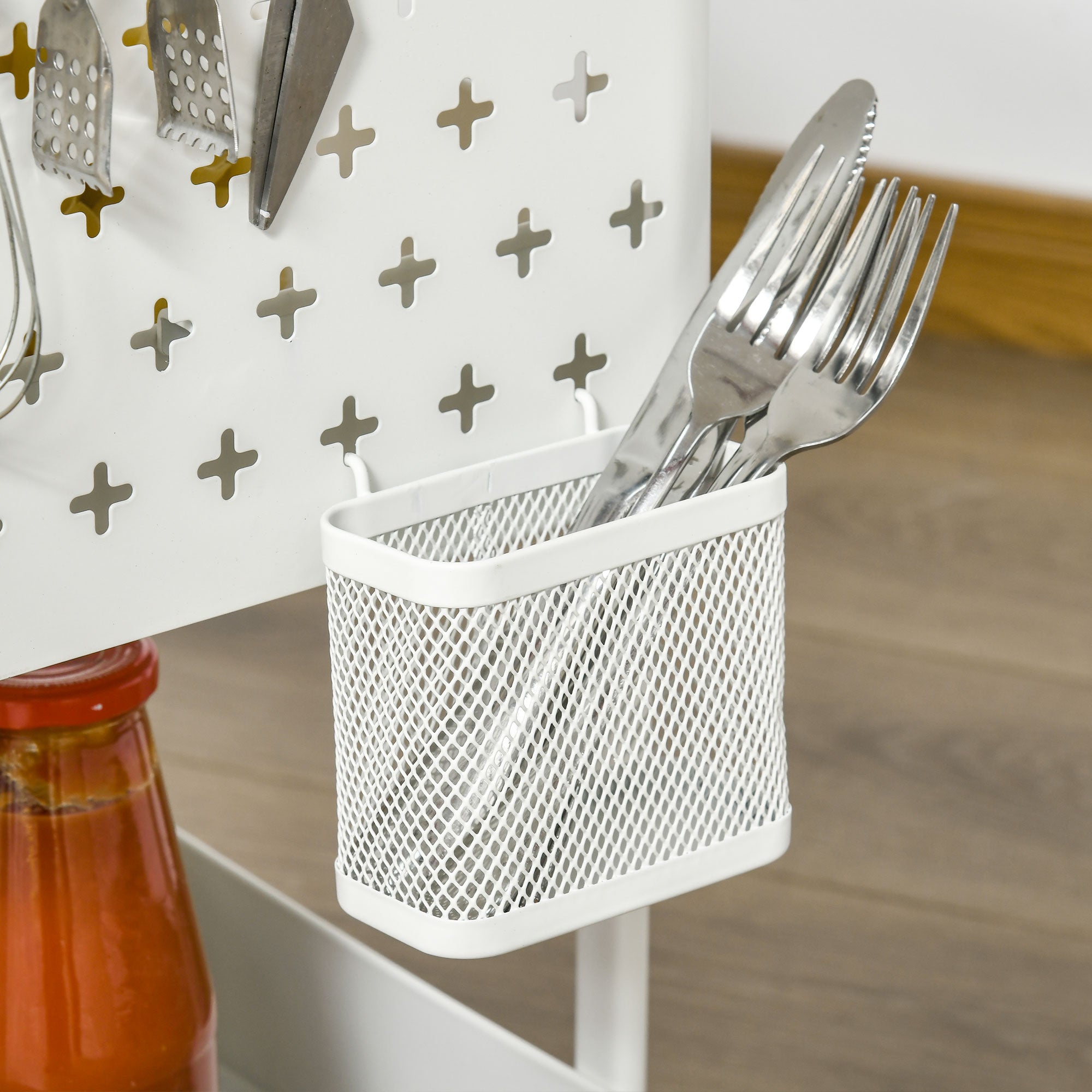 Rolling Cart, 3-Tier Kitchen Shelf with Wheels, Steel White