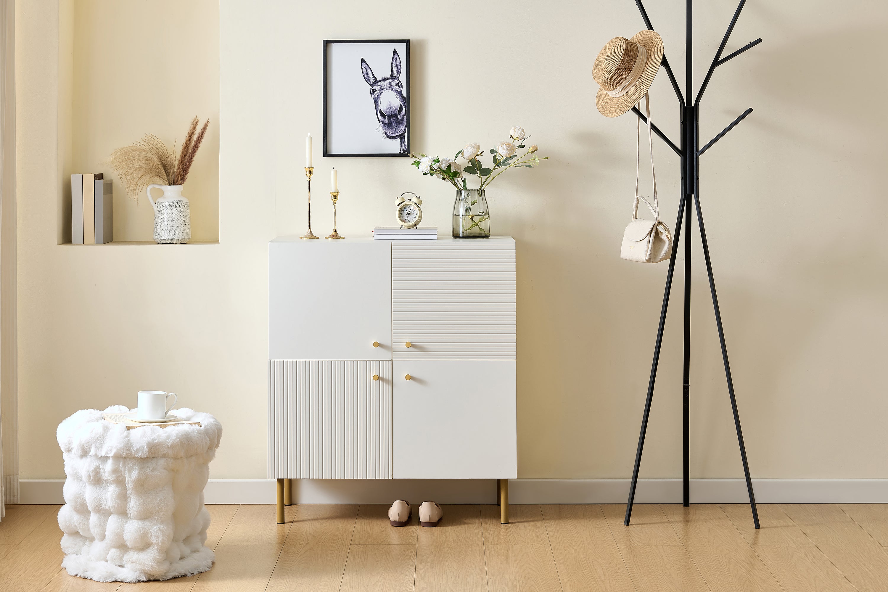 Sideboard, Modern MDF with Zinc Alloy Handles & Steel Legs, White
