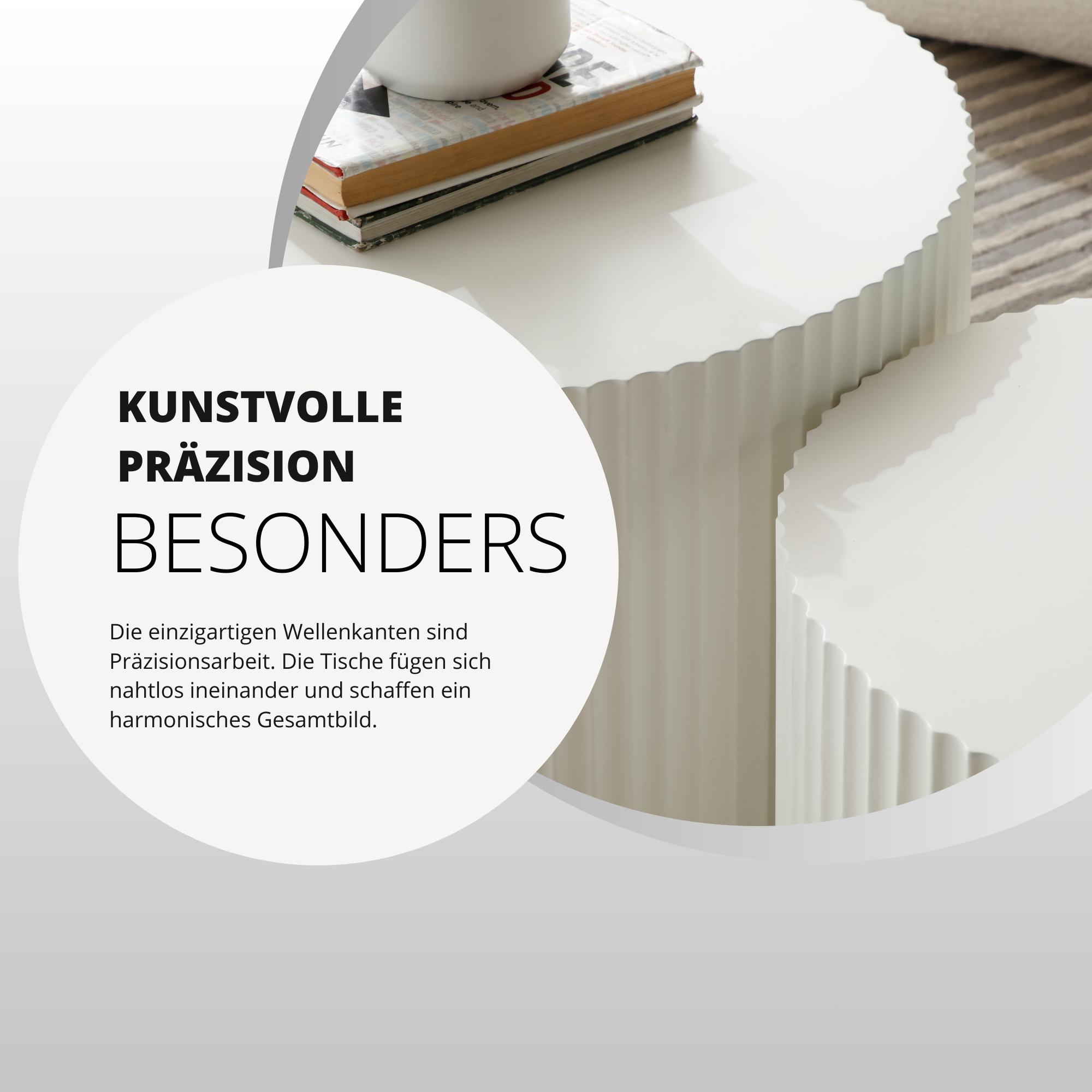 Modern Side Table Set Wavy Edge Nesting Design 60x40 & 48x35cm Matte White