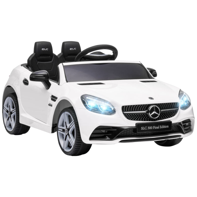 Benz SLC 300 Licensed 12V Kids Electric Ride On with Music, Remote Control, LED Headlights, Horn, White