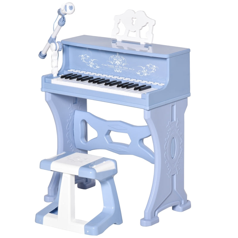 Kids Piano Mini Electronic Keyboard Grand Piano Toy Set with Stool & Microphone - Blue
