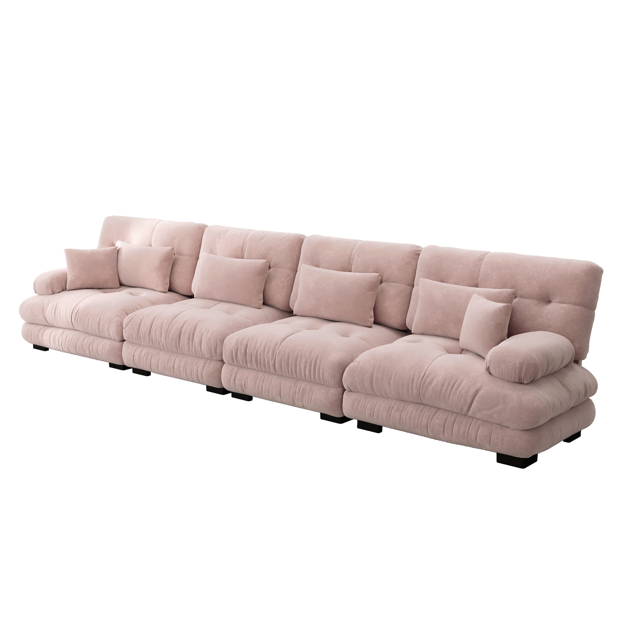 4-Seater Modular Corner Sofa, Deep Seat Sofa Bed, Chenille Pink