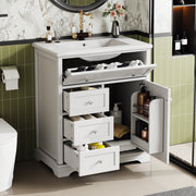 Bathroom Vanity Unit with Ceramic Sink and Drop-down Drawer, White
