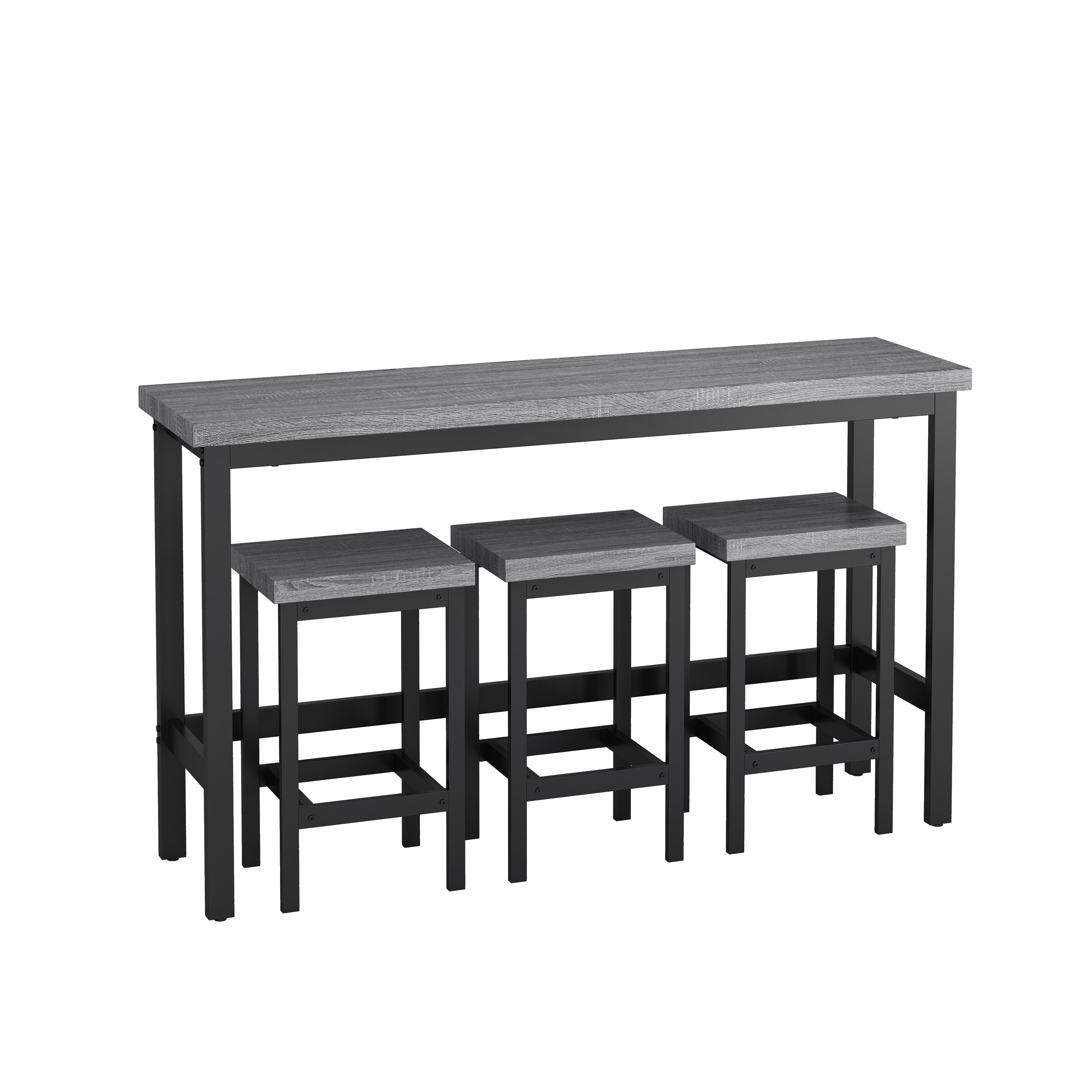148CM Modern Design Kitchen Dining Table, Pub Table, Long with 3 Stools, Grey