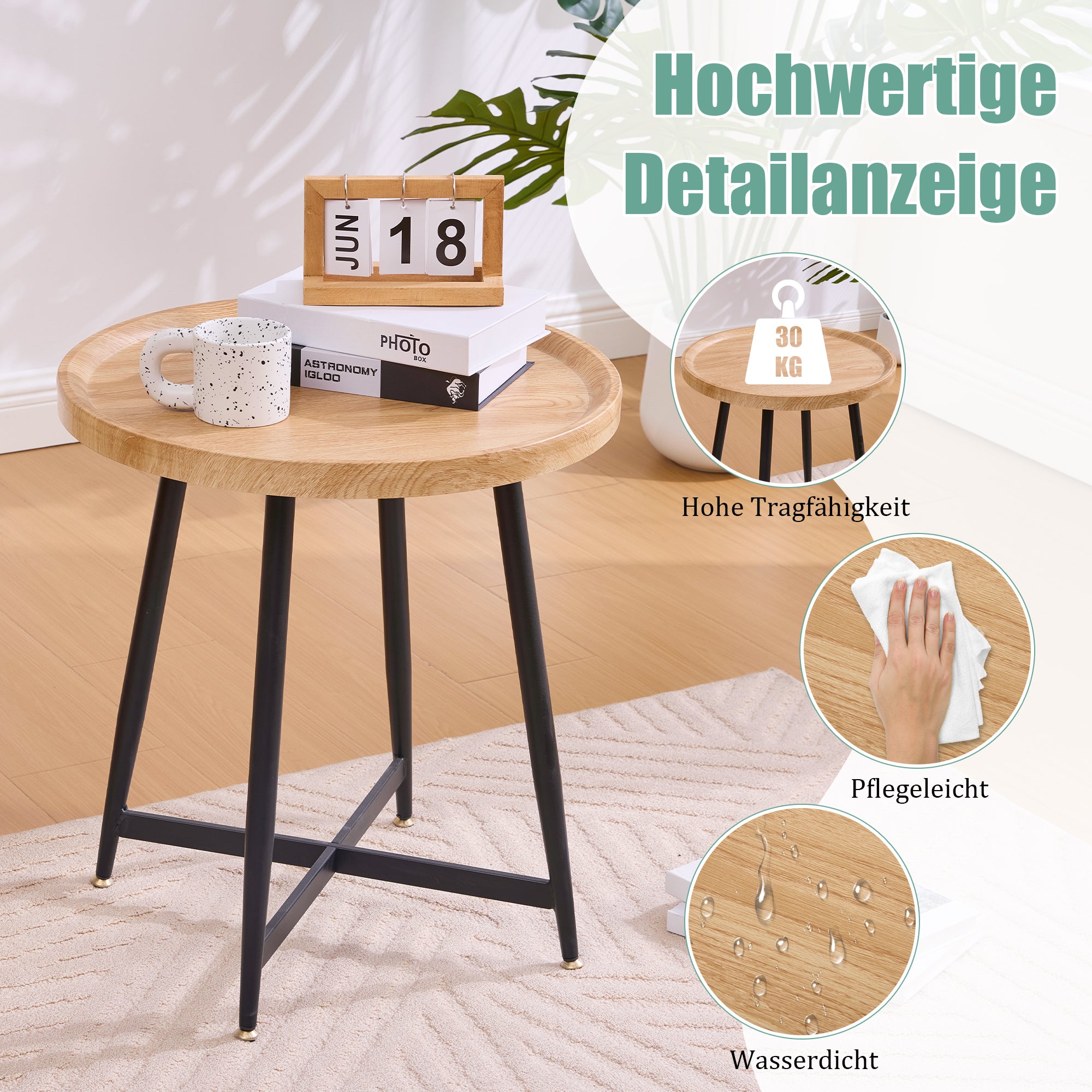 Round Side Table Modern Minimalist Compact - Wood/Metal Frame