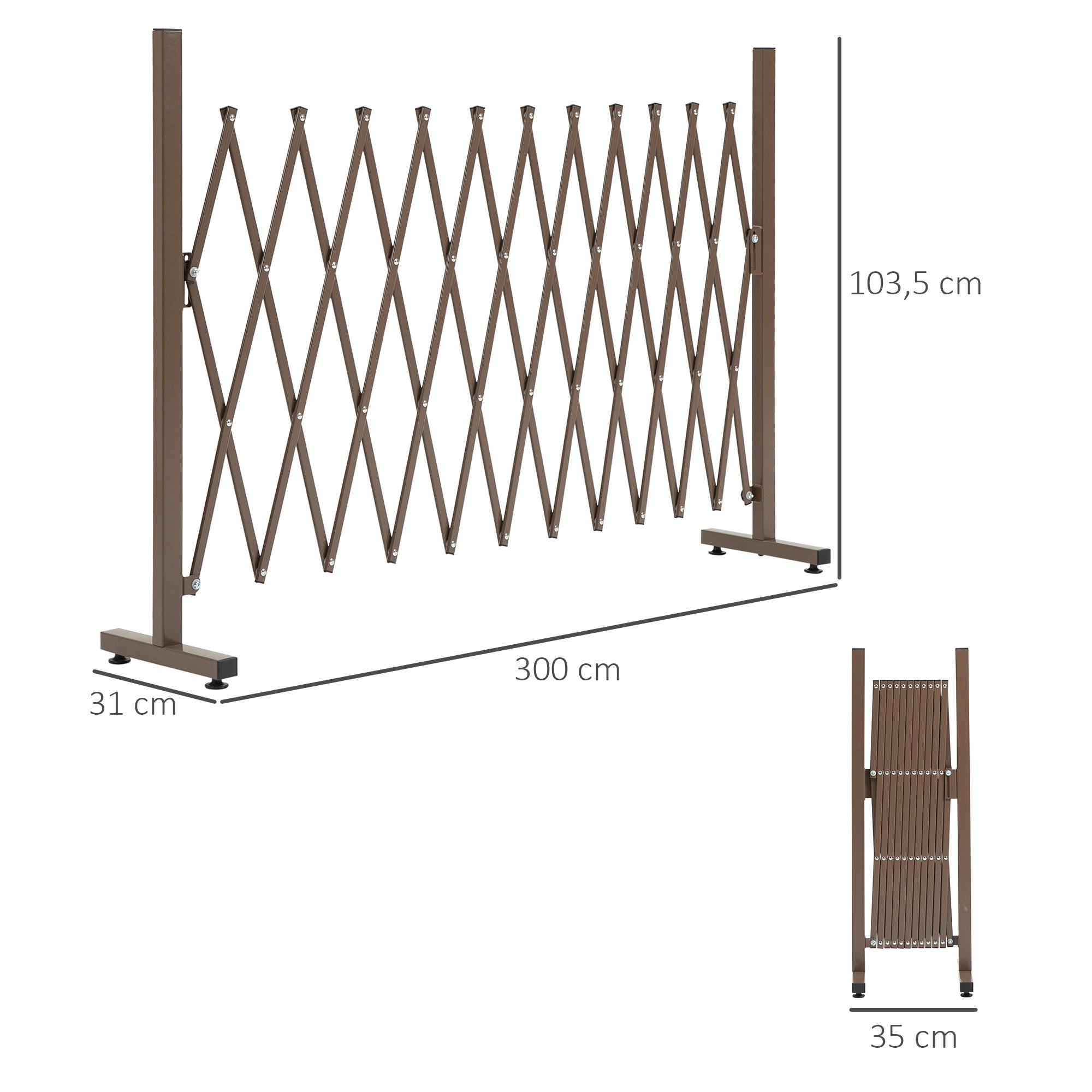 Extendable Scissor Gate Barrier Gate 35-300cm H103.5cm Aluminum Brown