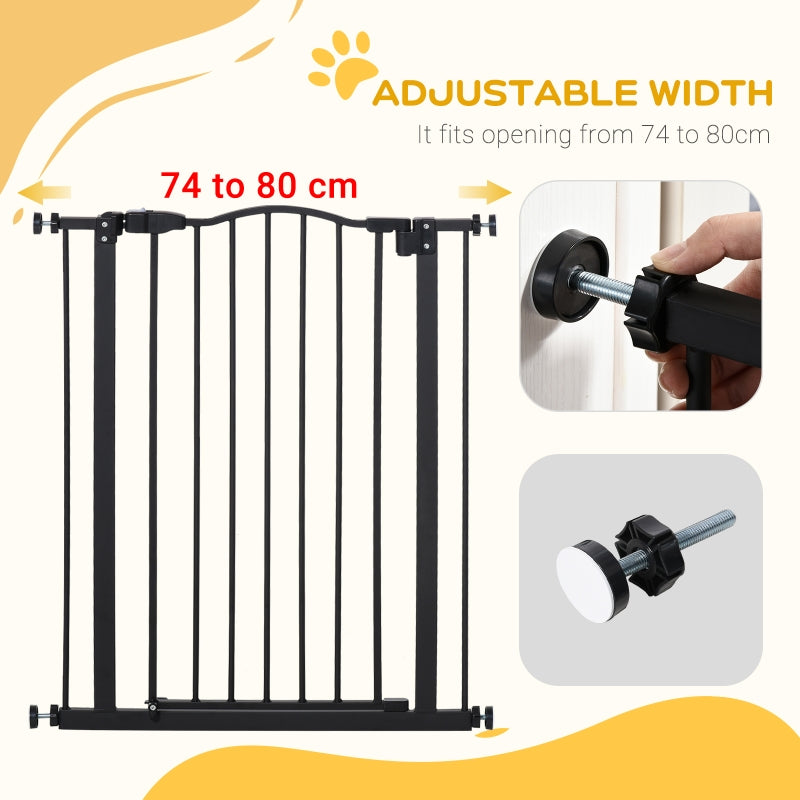 Pressure Fit Dog Stair Gate, Auto Close Adjustable 74-80cm, 94cm Tall, Black