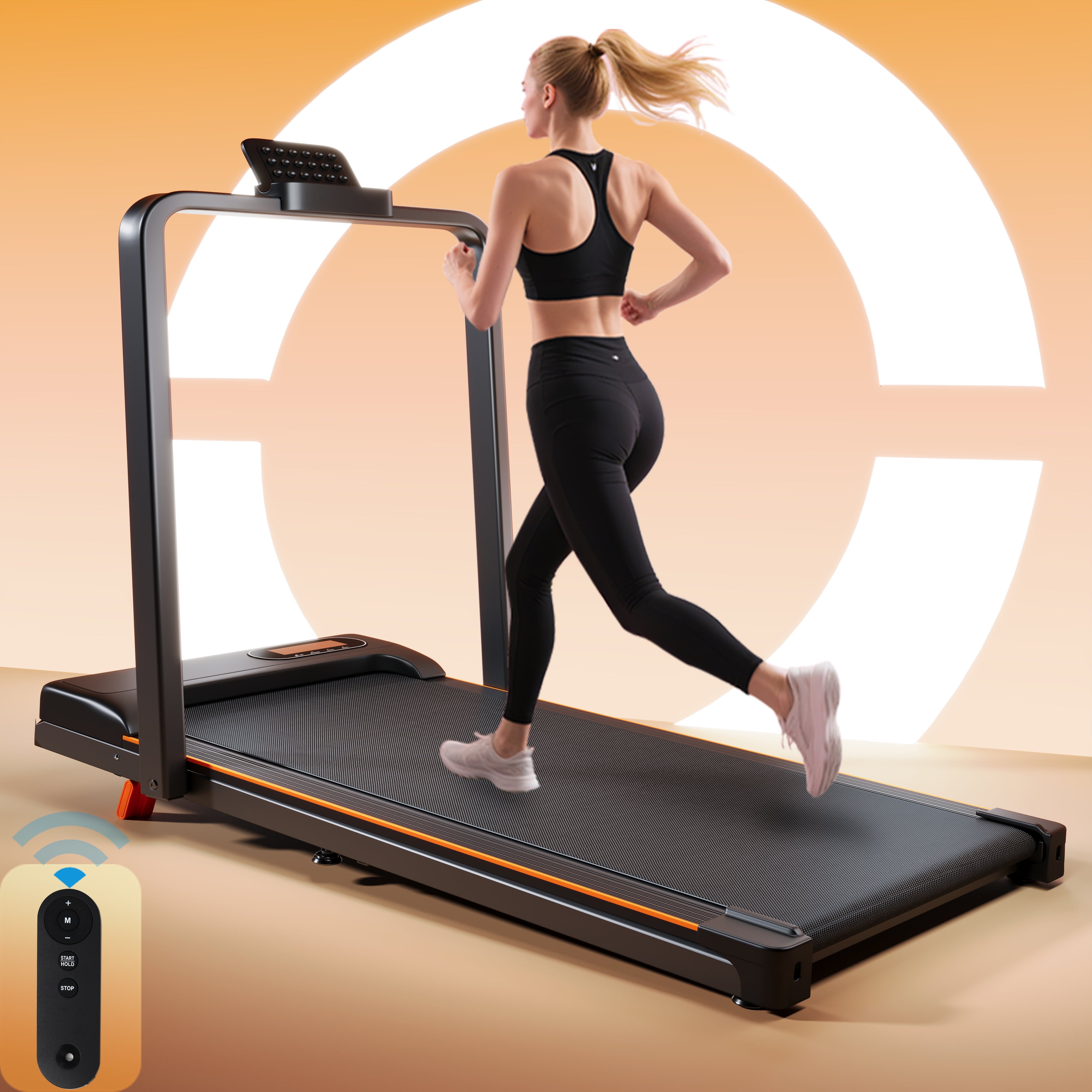 Folding Treadmill with Handrail & Adjustable Incline, 1-10 km/h Running Machine, Space Saving Low Noise Design, Black