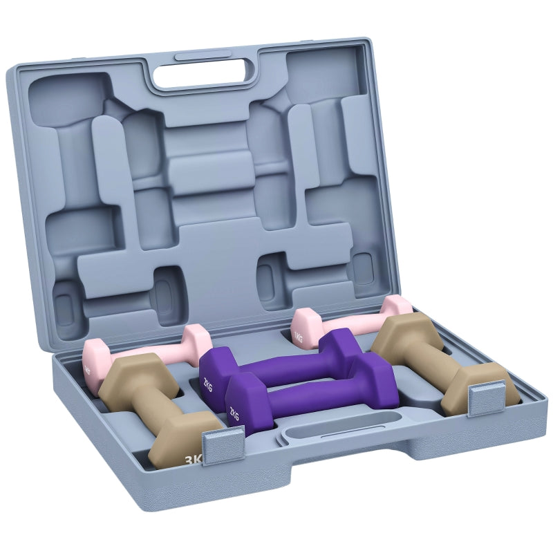 Dumbbell Set, 6 Weights 1kg 2kg 3kg, Steel