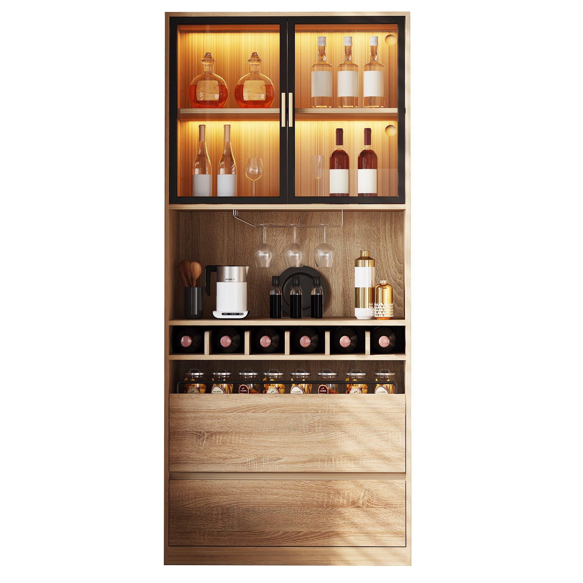Display Cabinet with Glass Doors, Lighting - 180cm