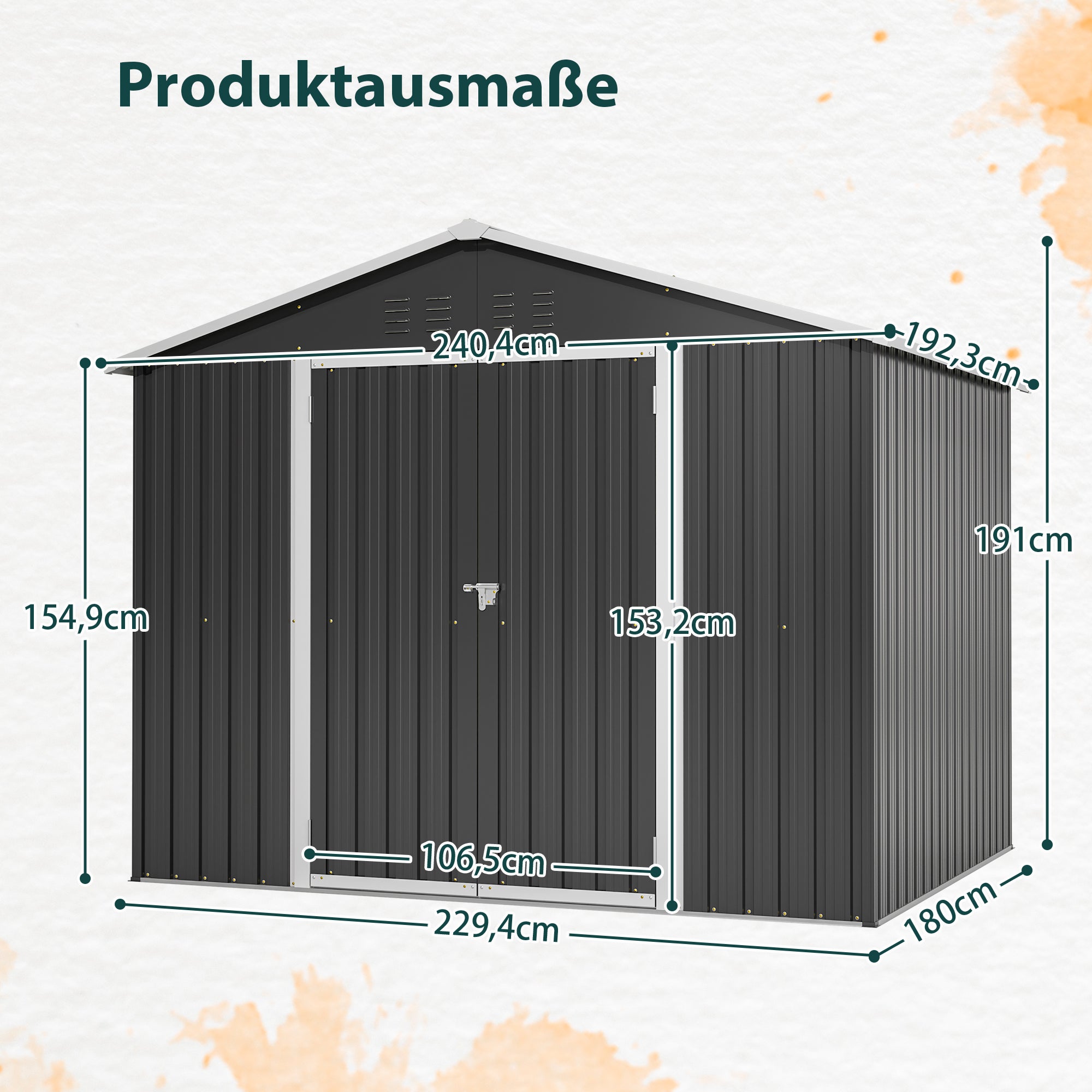 Garden Shed/Tool Shed 240x192.3x191 cm Sliding Door Lockable Metal