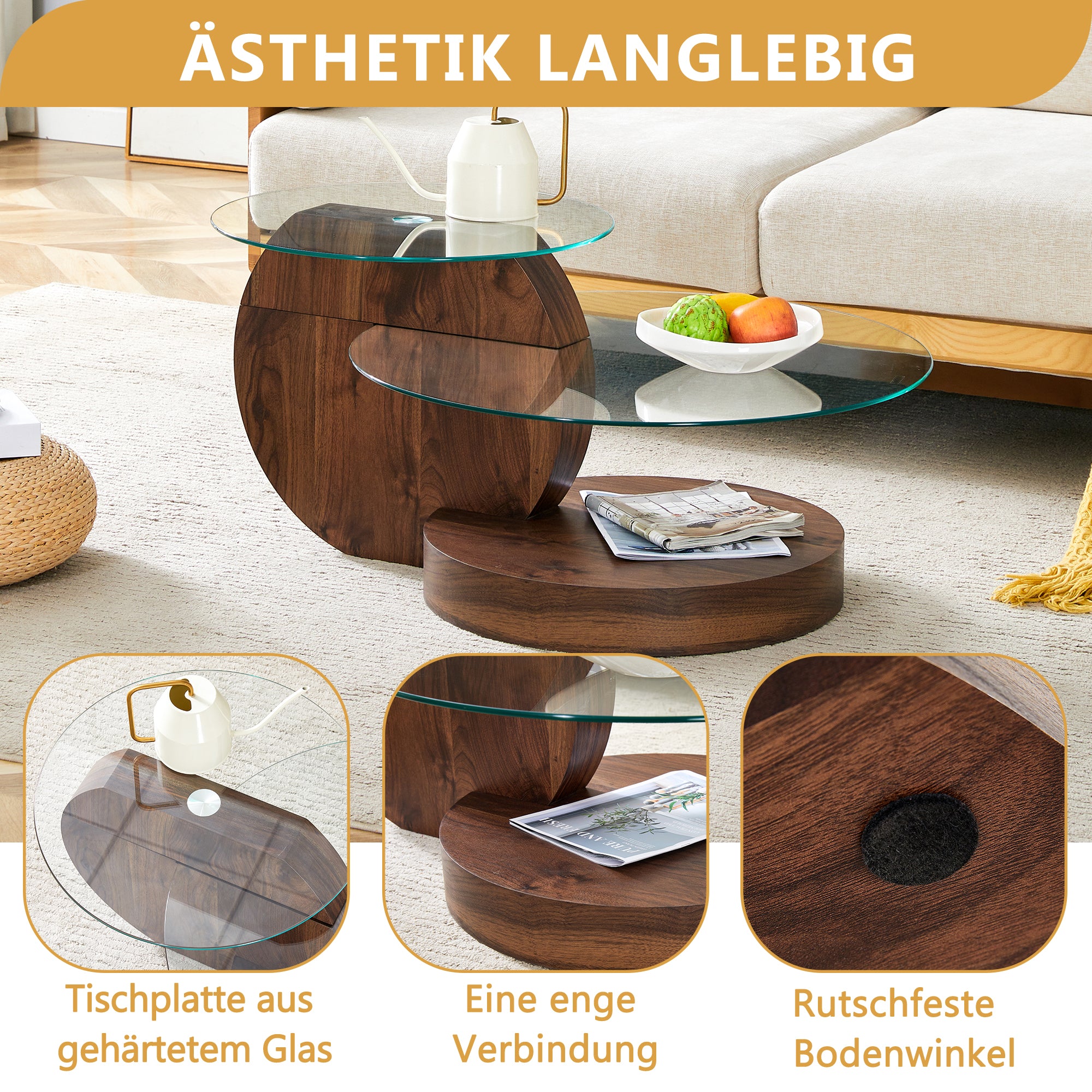 Coffee Table Modern Minimalist Multi-Layer Tempered Glass & MDF