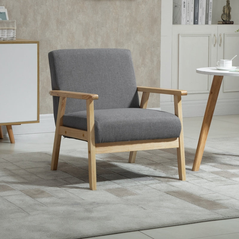 Minimalistic Accent Chair, Padded Seat, Wooden Frame