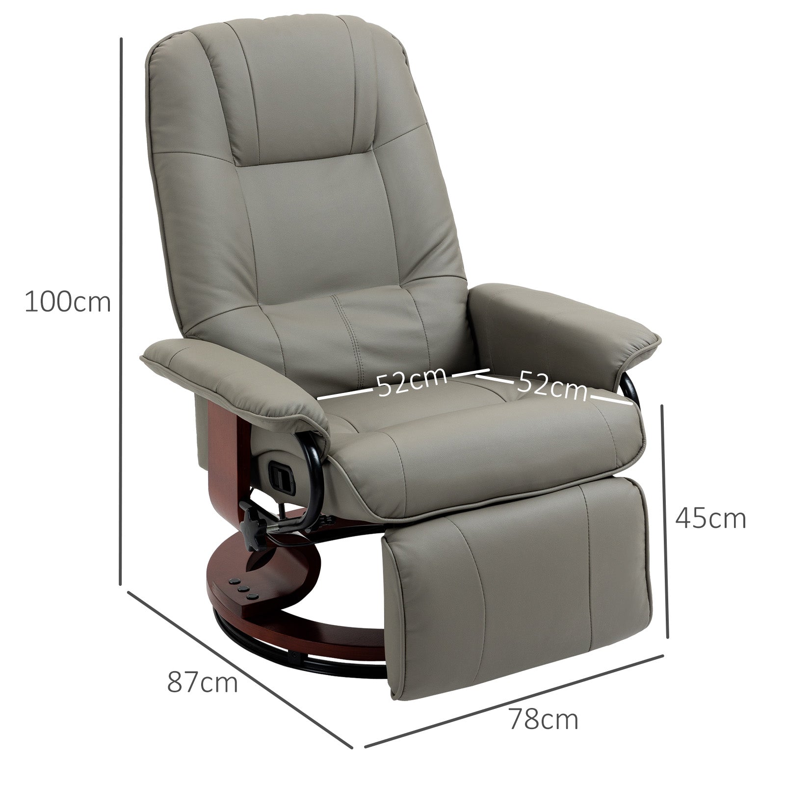 Electric TV Recliner, 145° Reclining Footrest with Side Buttons, Faux Leather Grey