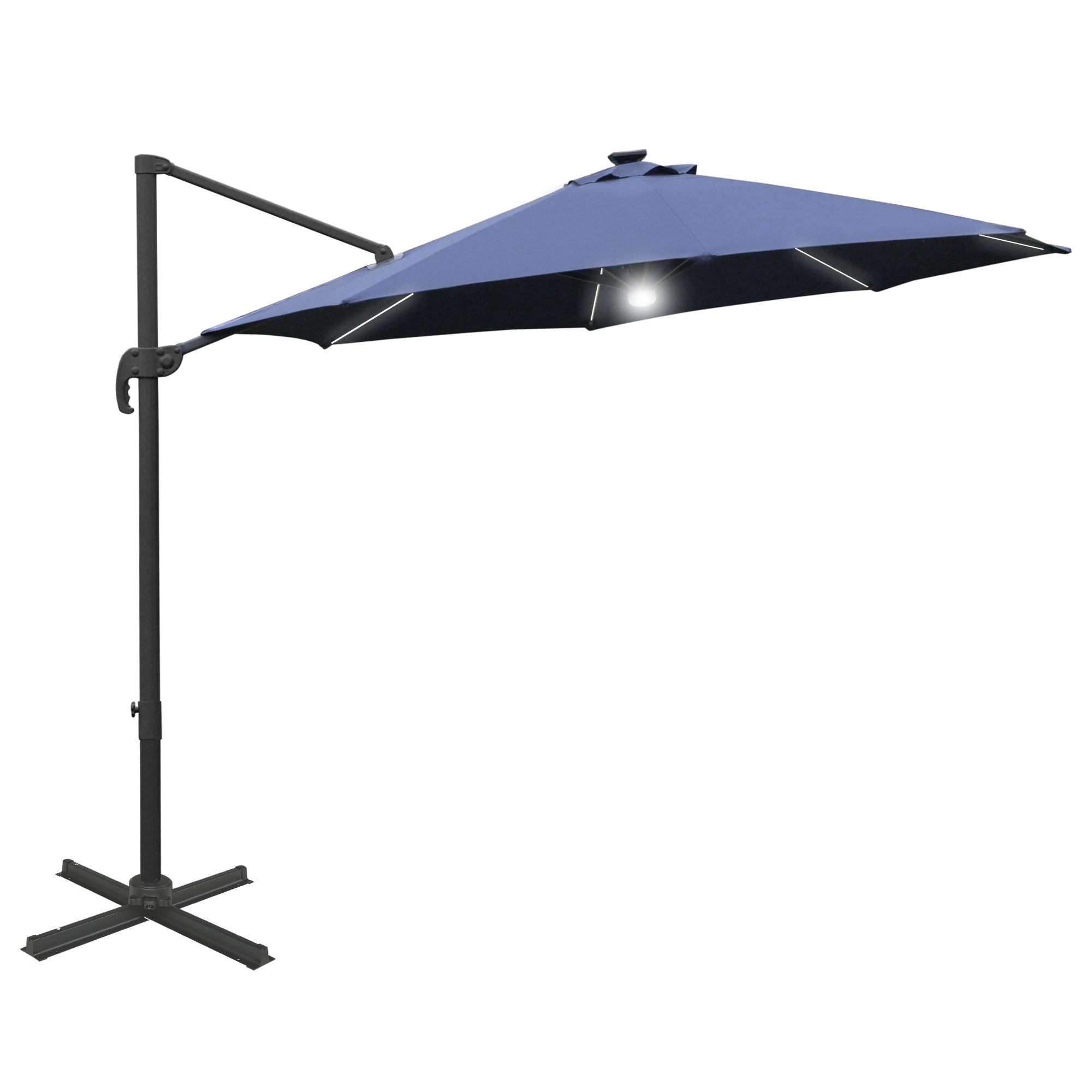 3m Cantilever Parasol Outdoor Sun Umbrella w/ Base Solar Lights, Blue
