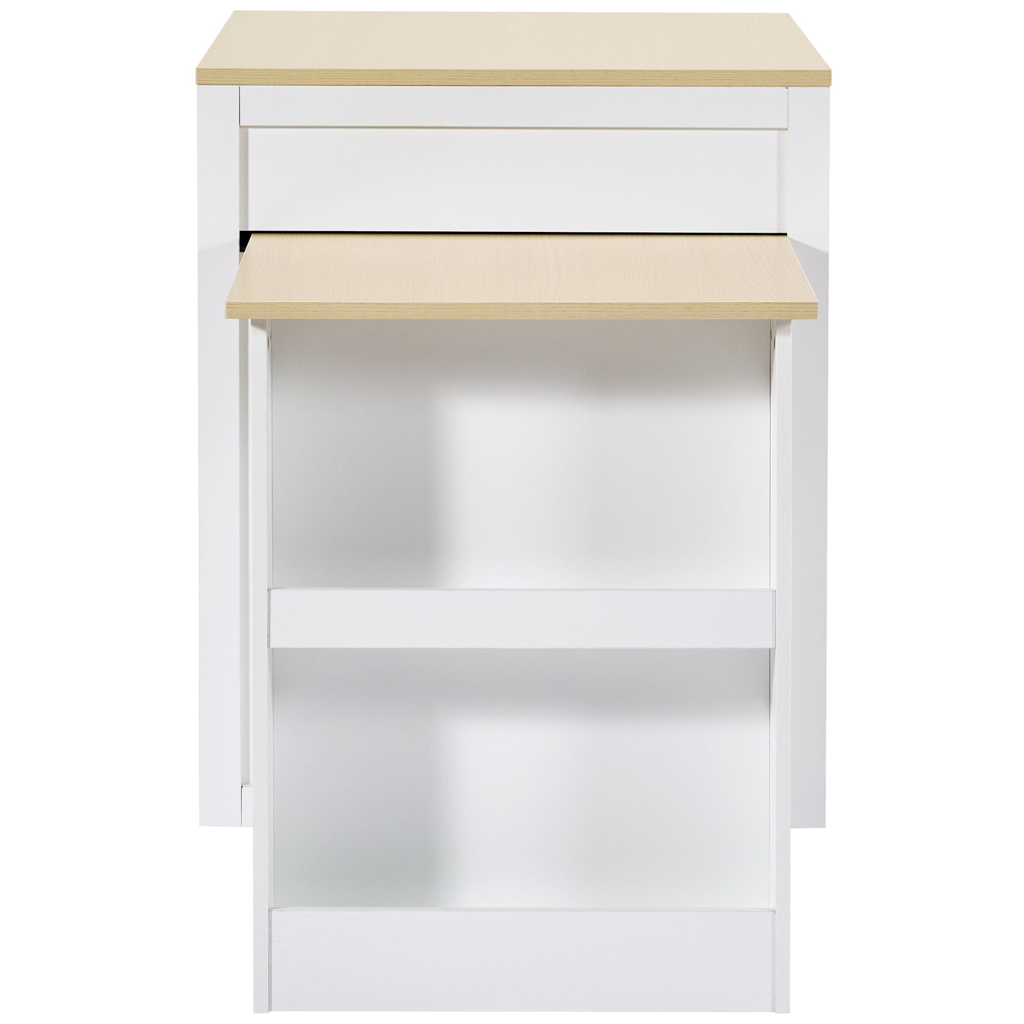 Extendable Bar Table Storage Drawers Shelves Kitchen Island - White