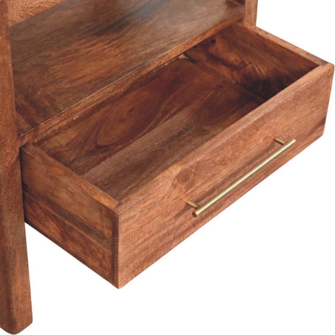 The Caldera Bedside Stand, 1 Drawer 1 Open Slot, Solid Wood Brown