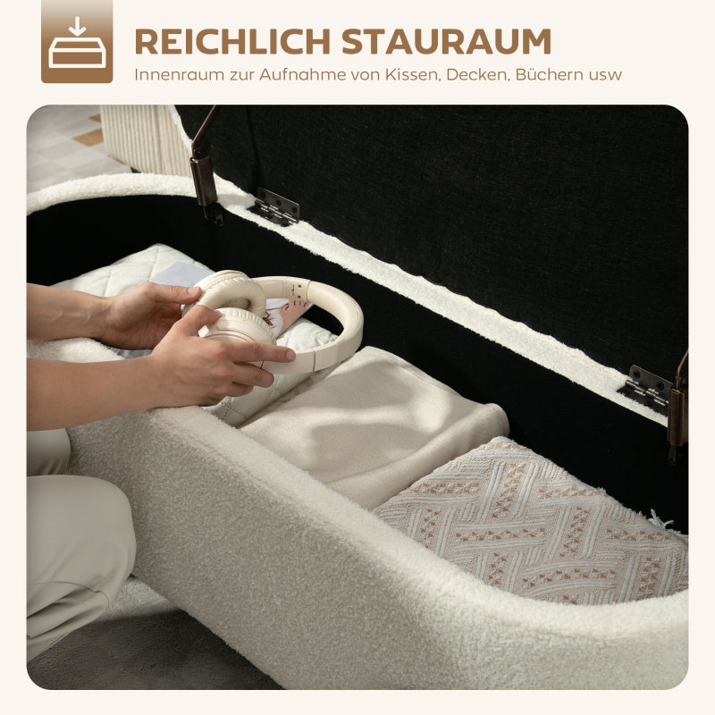 Storage Stool Ottoman with Storage Fleece Cover Steel Legs - Cream White