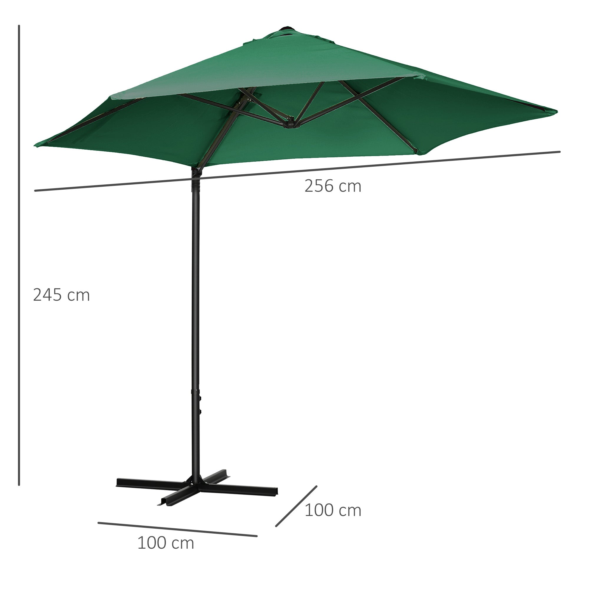 2.5M Garden Cantilever Parasol, Offset Roma 360° Rotation Cross Base, Green