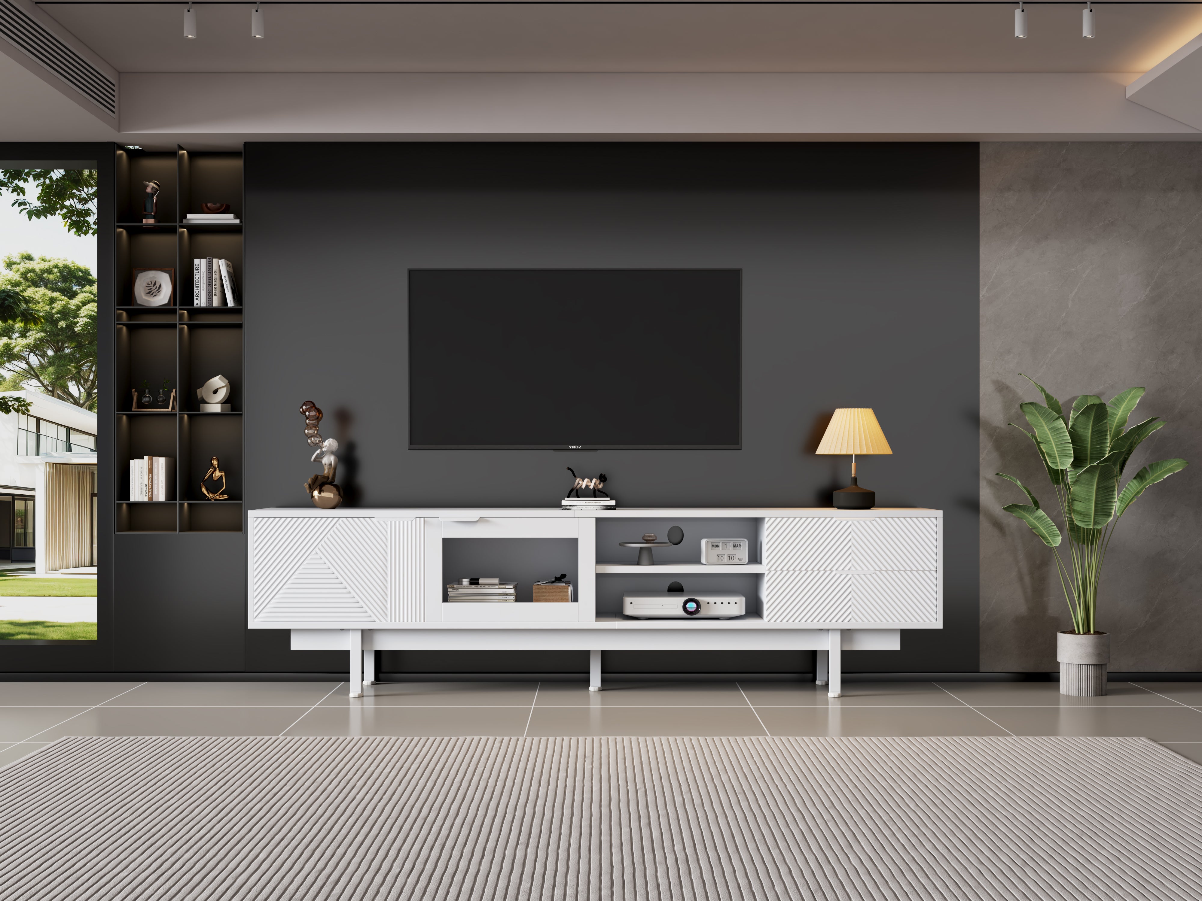 TV Cabinet, Modern Simple 80-inch with 2 Doors & 2 Drawers, White