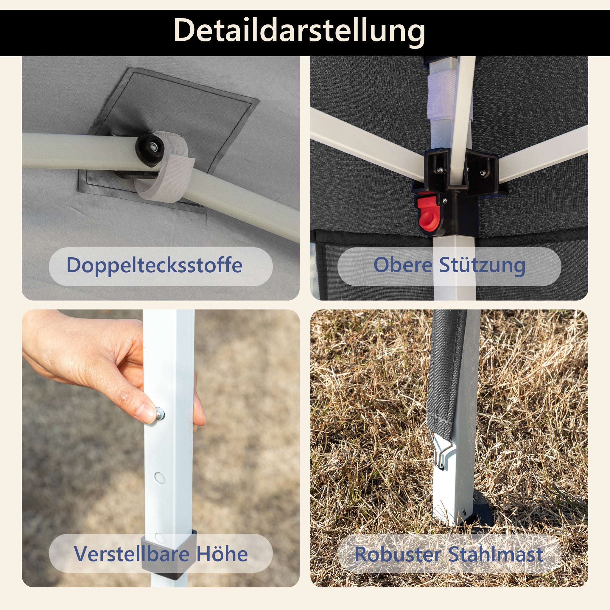 Pop-up Gazebo, Height-Adjustable Folding Garden with 4 Sandbags & Carrying Bag, Gray
