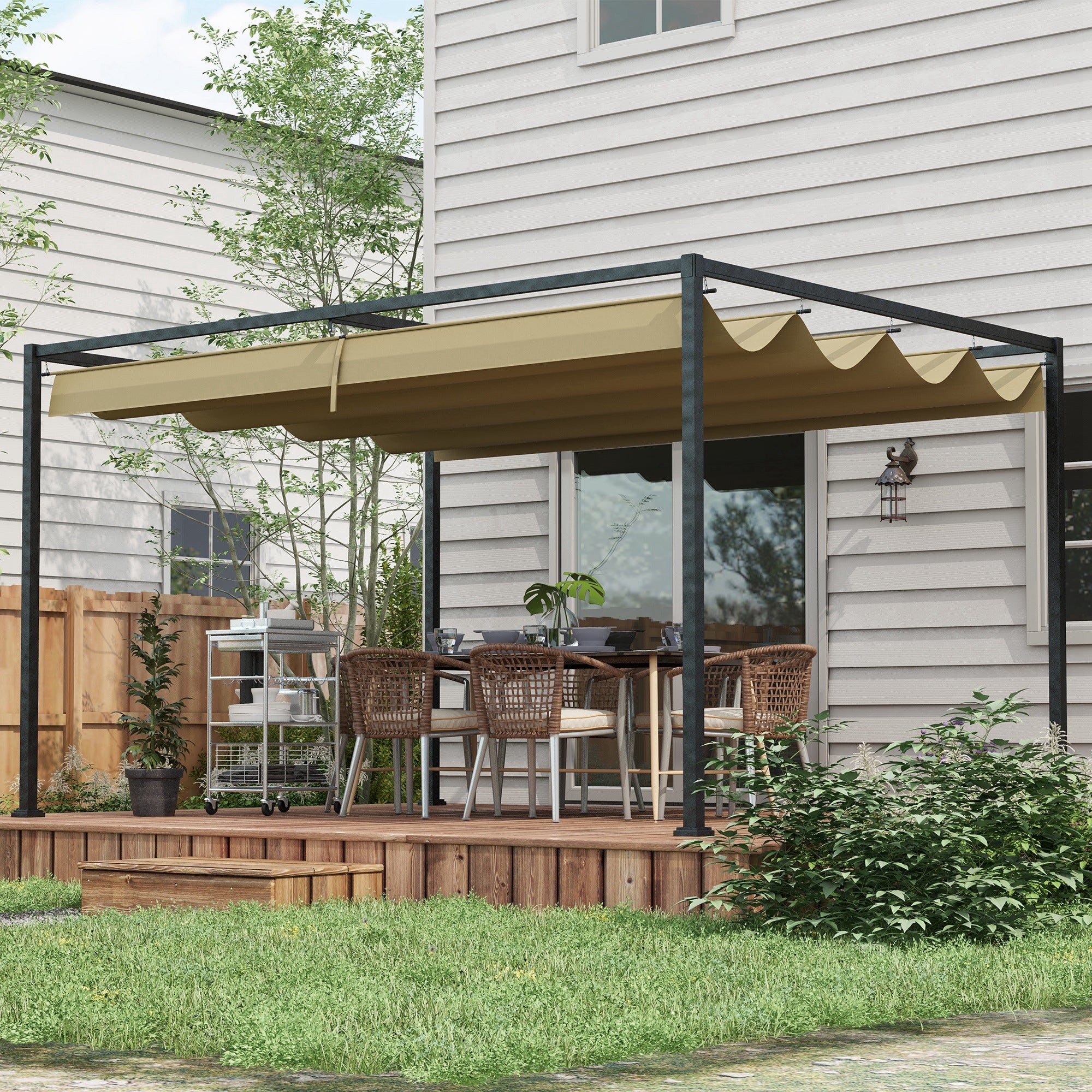 Pergola Garden Pavilion 4x3m Adjustable Roof Steel Khaki
