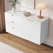 Sideboard, Living Room Cabinet with Doors & Drawers, Interior Shelves, Golden Handles & Legs