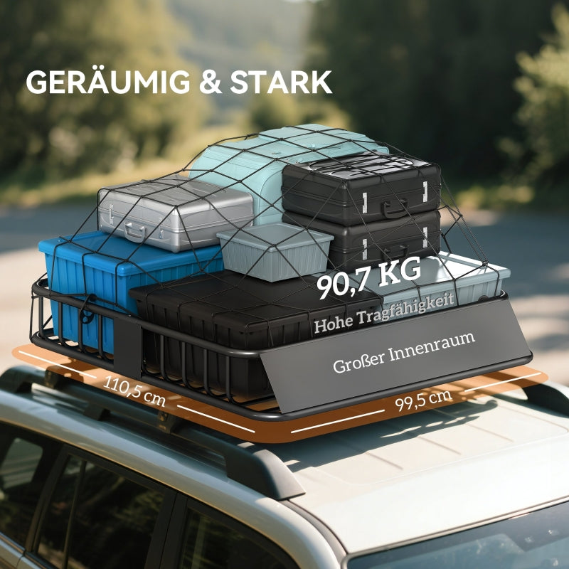 Roof Rack Universal Roof Basket with Wind Protection, 90.7 kg Load Capacity, Steel, Black