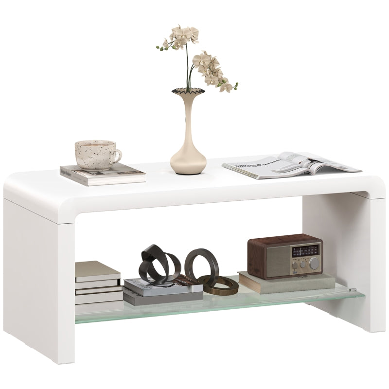 Curved Two-Tier Coffee Table, High Gloss White