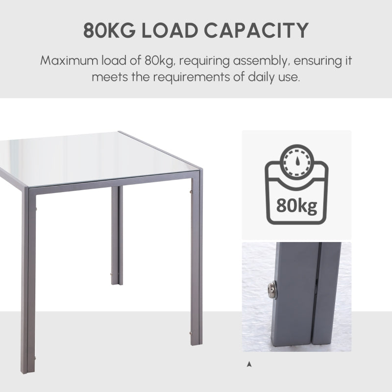 Modern Square Dining Table for 2-4 People with Glass Top & Metal Legs, Grey